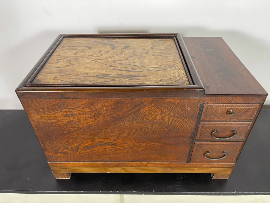 Old Japanese Carved Wood Hibachi 23W X 13.5D X 15H [Photo 3]