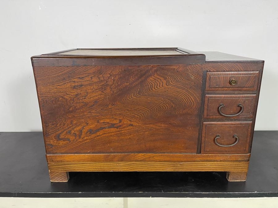 Old Japanese Carved Wood Hibachi 23W X 13.5D X 15H [Photo 1]
