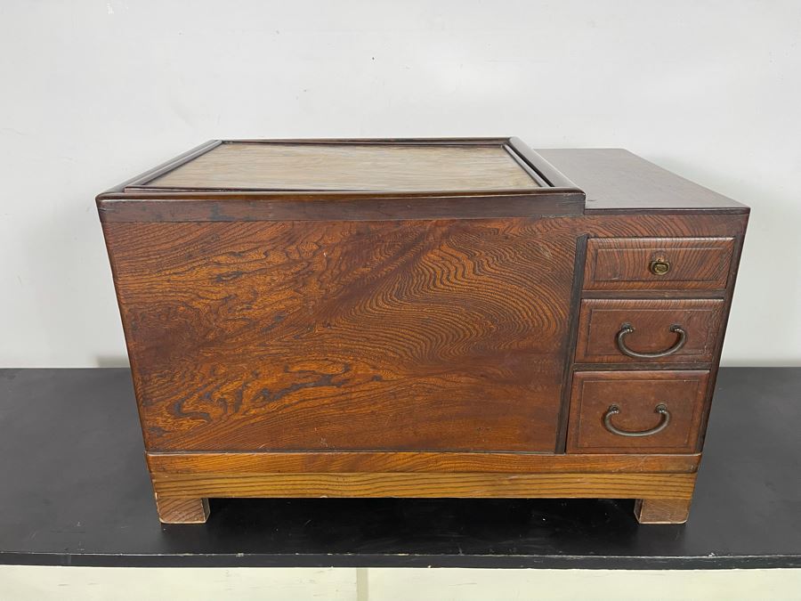 Old Japanese Carved Wood Hibachi 23W X 13.5D X 15H [Photo 2]