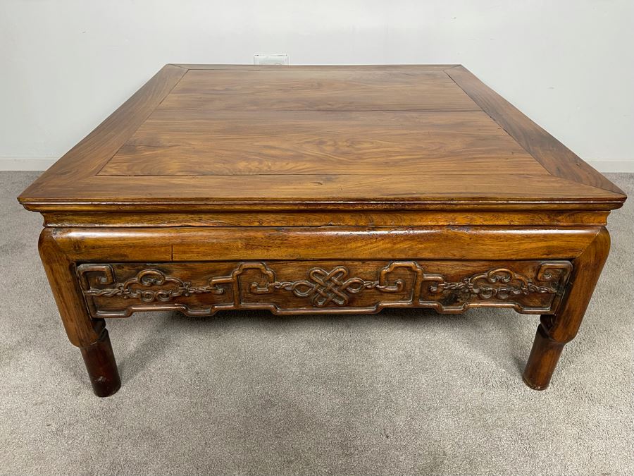 Old Chinese Hand Carved Wooden Coffee Table 38W X 38D X 18H [Photo 3]