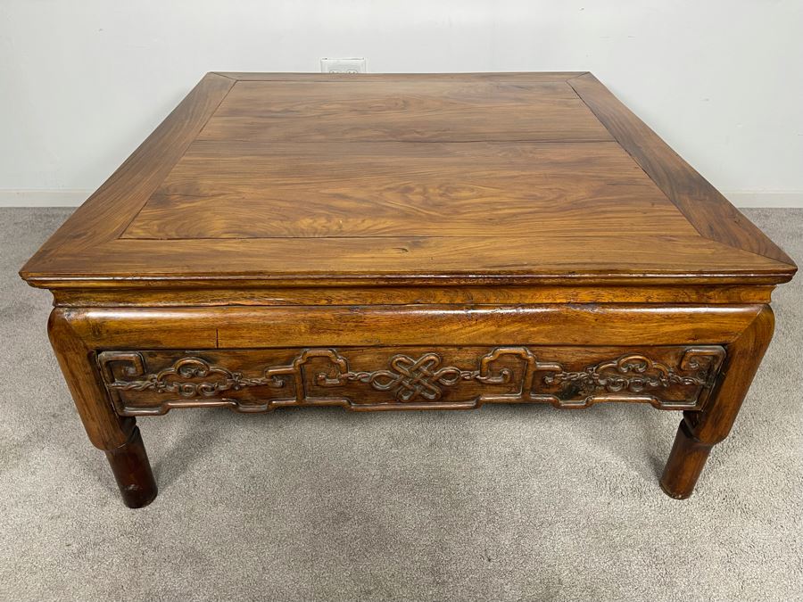Old Chinese Hand Carved Wooden Coffee Table 38W X 38D X 18H [Photo 2]
