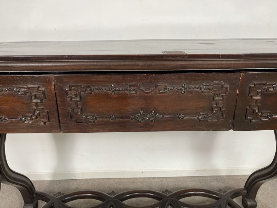 Antique Chinese Rosewood Hand Carved Desk Console Table With 3 Drawers 49.5W X 21.5D X 34H [Photo 9]