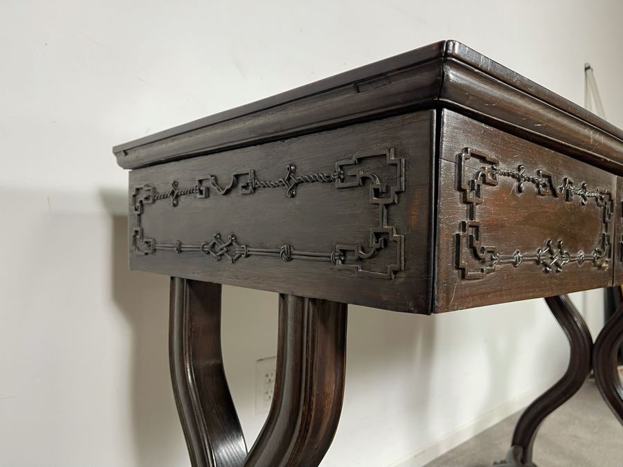 Antique Chinese Rosewood Hand Carved Desk Console Table With 3 Drawers 49.5W X 21.5D X 34H [Photo 26]