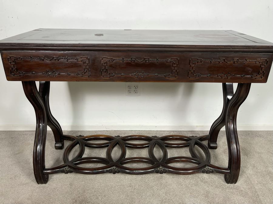 Antique Chinese Rosewood Hand Carved Desk Console Table With 3 Drawers 49.5W X 21.5D X 34H [Photo 30]