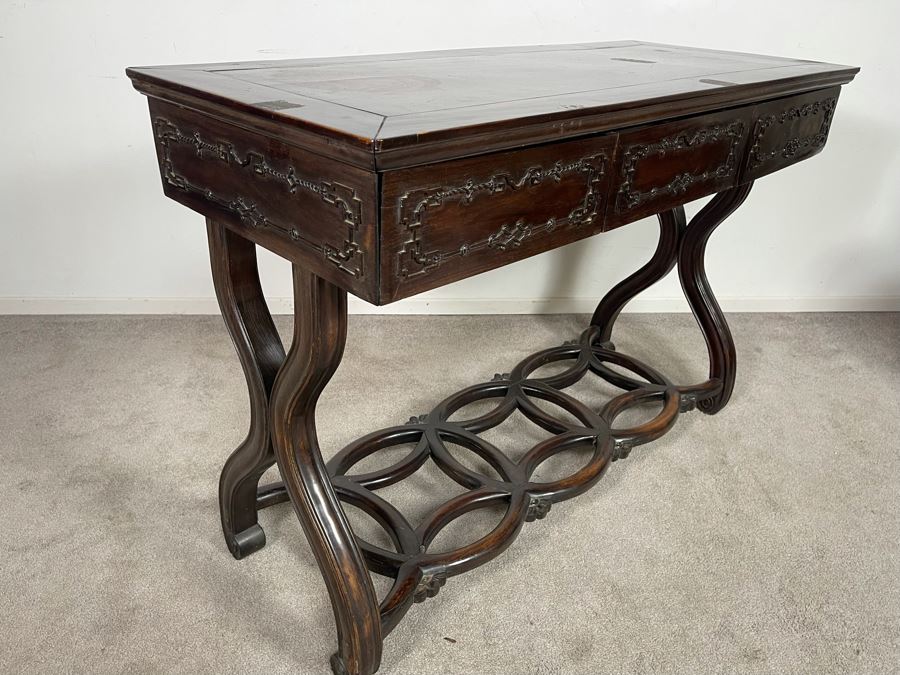 Antique Chinese Rosewood Hand Carved Desk Console Table With 3 Drawers 49.5W X 21.5D X 34H [Photo 6]