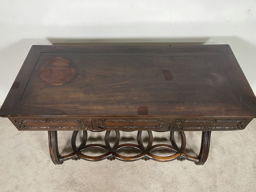 Antique Chinese Rosewood Hand Carved Desk Console Table With 3 Drawers 49.5W X 21.5D X 34H [Photo 16]