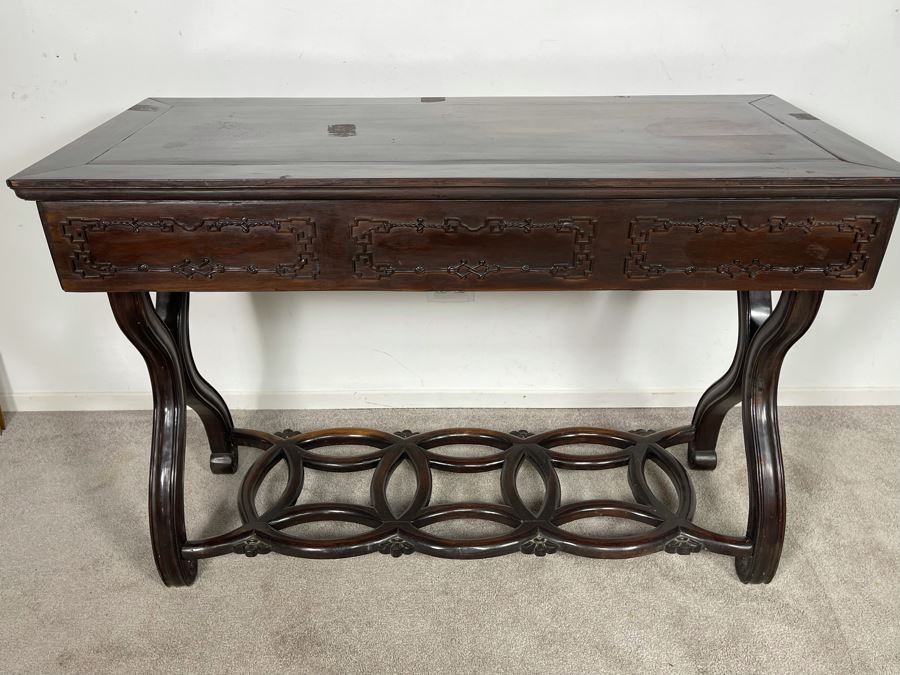 Antique Chinese Rosewood Hand Carved Desk Console Table With 3 Drawers 49.5W X 21.5D X 34H [Photo 29]