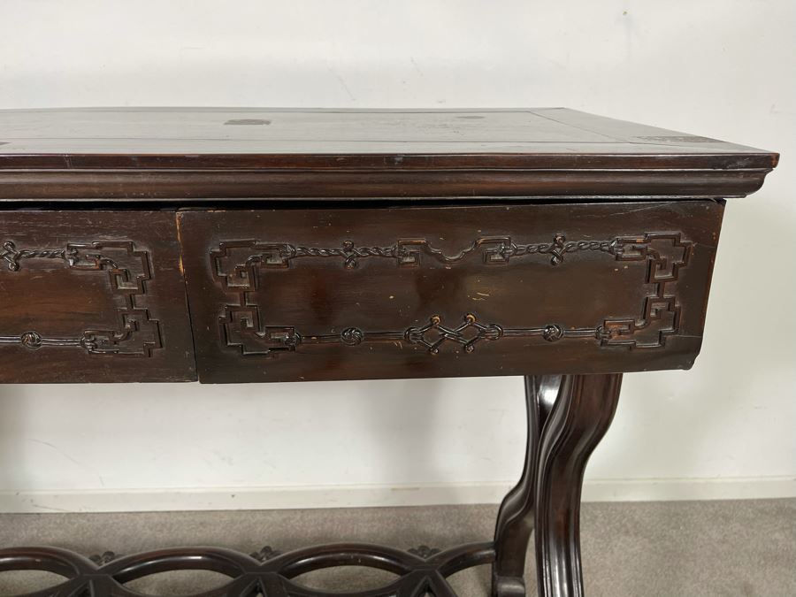 Antique Chinese Rosewood Hand Carved Desk Console Table With 3 Drawers 49.5W X 21.5D X 34H [Photo 10]