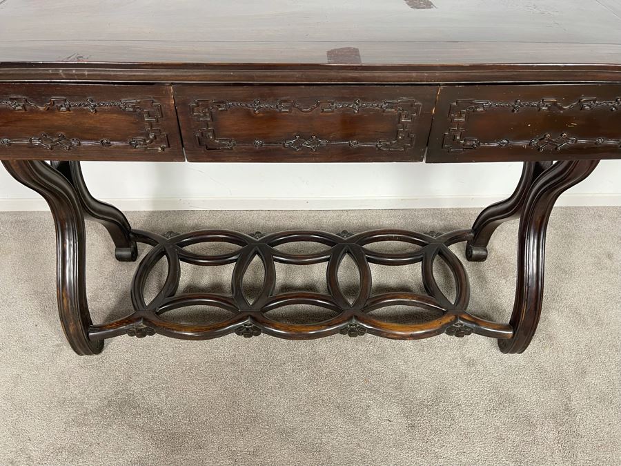 Antique Chinese Rosewood Hand Carved Desk Console Table With 3 Drawers 49.5W X 21.5D X 34H [Photo 12]