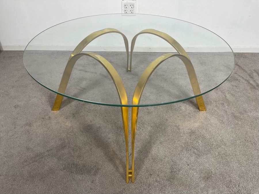 Roger Sprunger For Dunbar Brass Table With 37.5 Round Glass Top 17.5H [Photo 9]