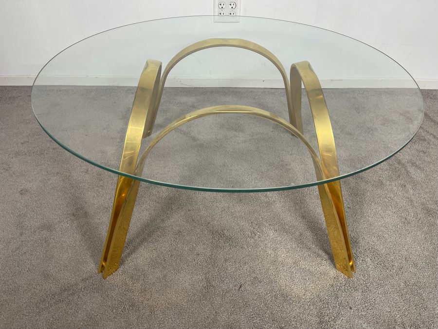 Roger Sprunger For Dunbar Brass Table With 37.5 Round Glass Top 17.5H [Photo 6]
