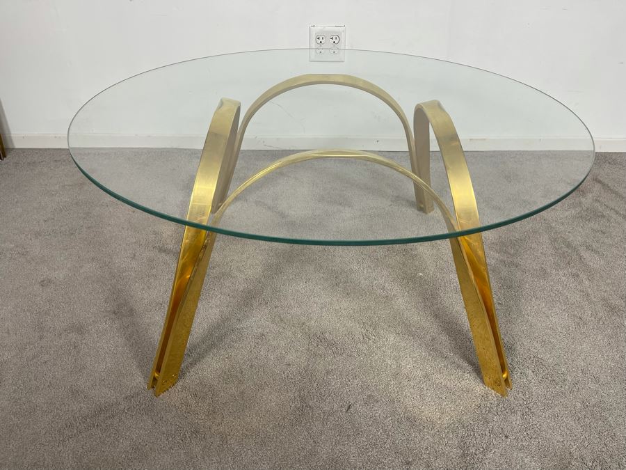 Roger Sprunger For Dunbar Brass Table With 37.5 Round Glass Top 17.5H [Photo 5]