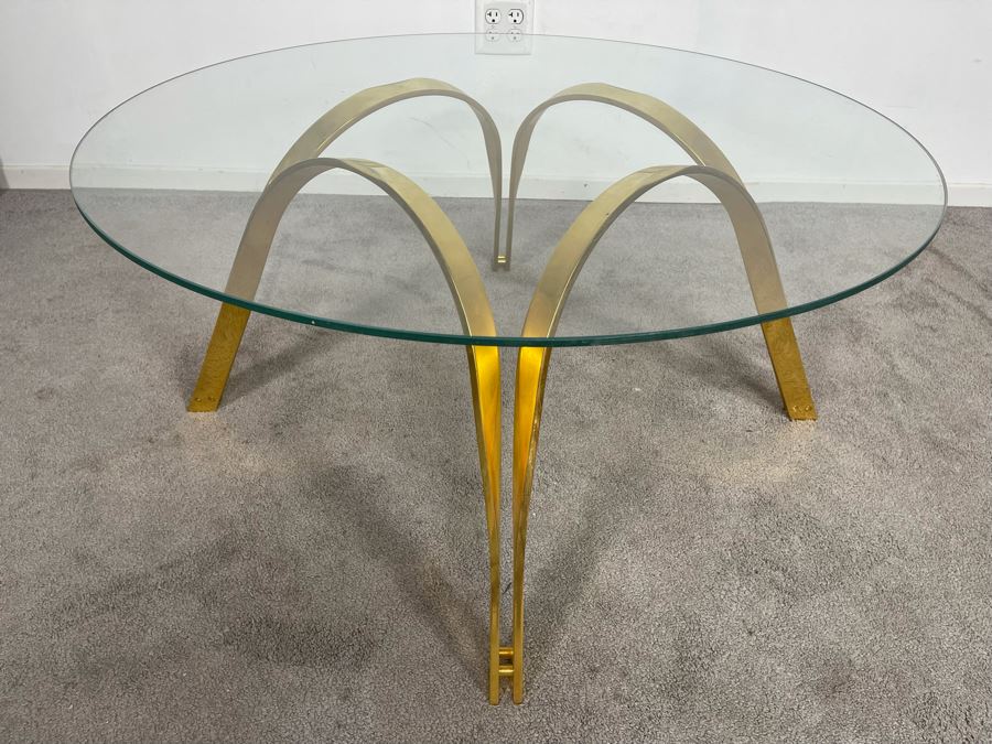 Roger Sprunger For Dunbar Brass Table With 37.5 Round Glass Top 17.5H [Photo 1]