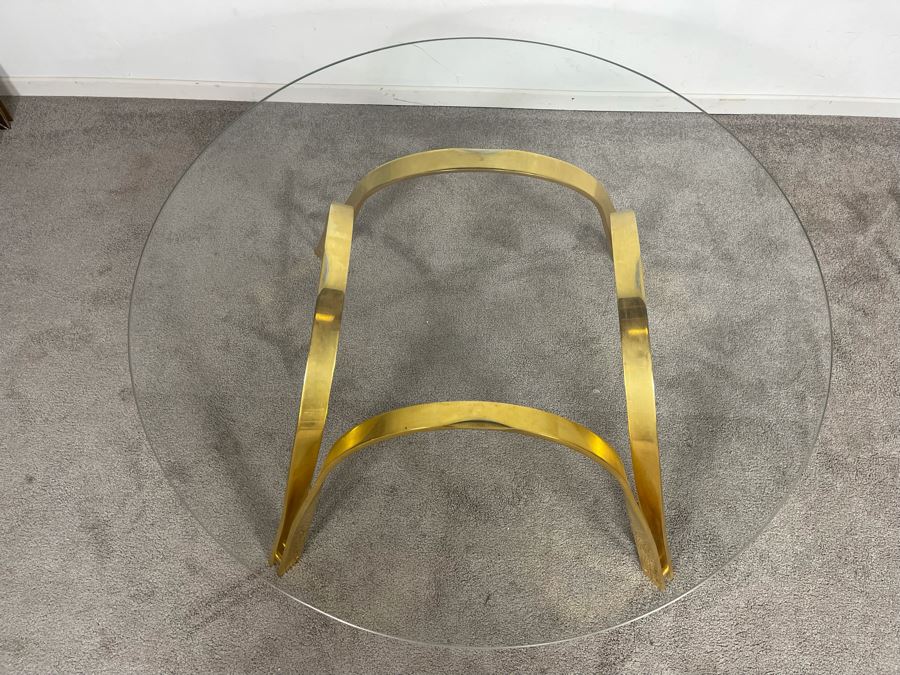 Roger Sprunger For Dunbar Brass Table With 37.5 Round Glass Top 17.5H [Photo 7]