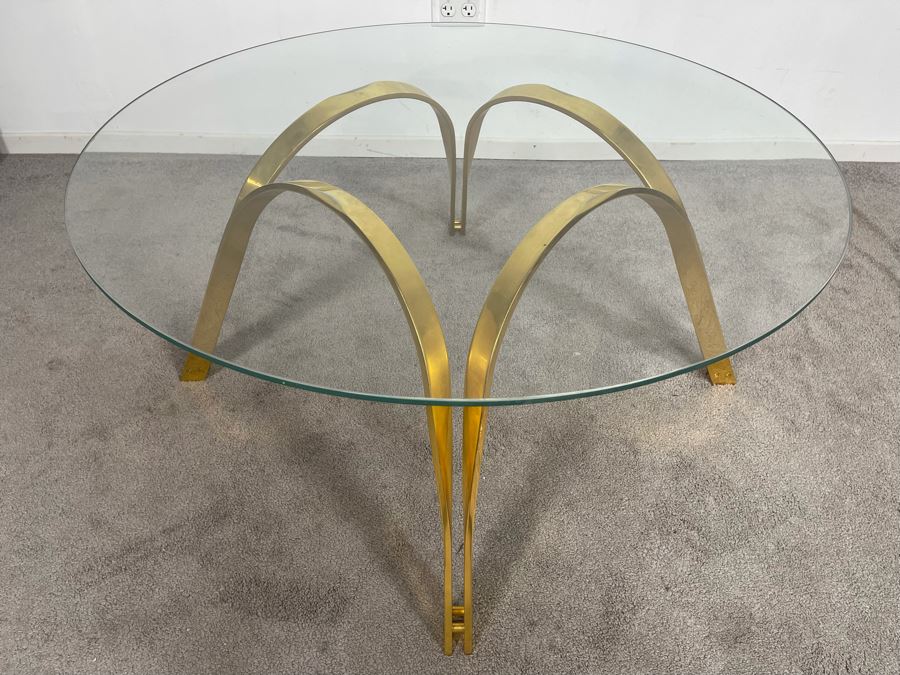 Roger Sprunger For Dunbar Brass Table With 37.5 Round Glass Top 17.5H [Photo 3]