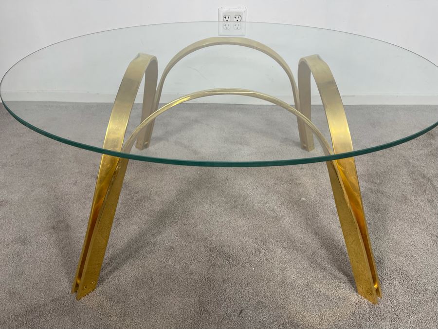 Roger Sprunger For Dunbar Brass Table With 37.5 Round Glass Top 17.5H [Photo 8]