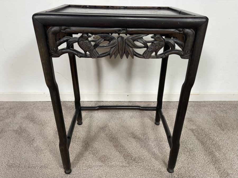 Vintage Chinese Hand Carved Side Table 15.5W X 11D X 20.5H [Photo 2]