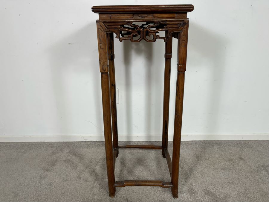Old Chinese Hand Carved Wooden Fern Stand 16W X 16D X 38.5H [Photo 9]