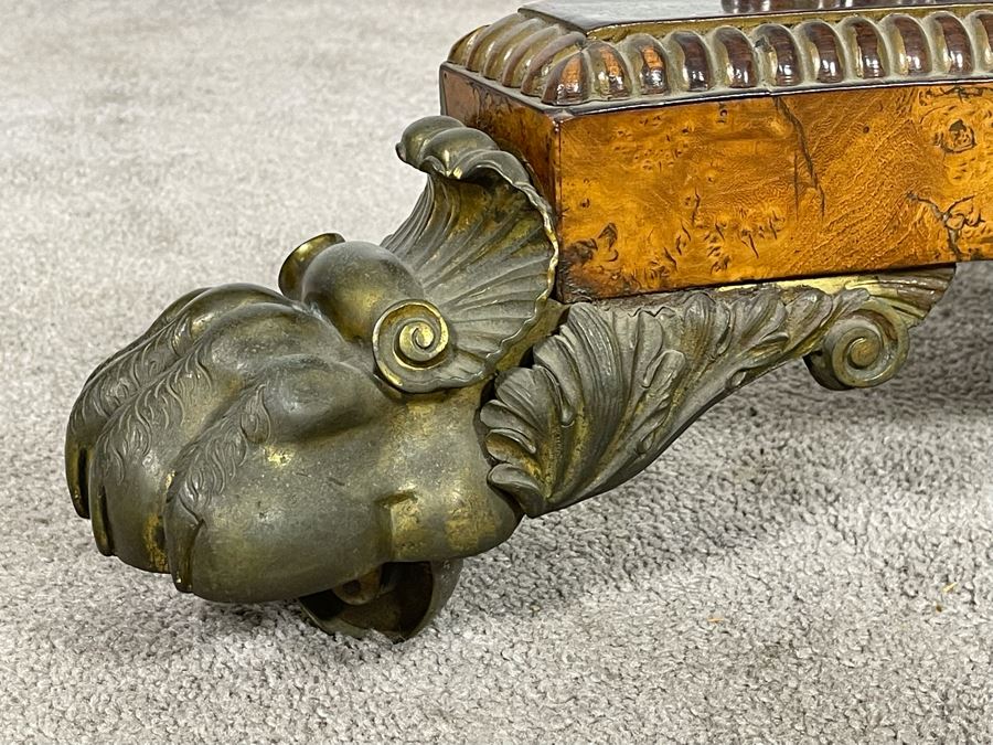 Stunning Regency Carved Burl Walnut Breakfast/Tilt Table With Brass Claw Feet On Casters - See Photos 57.5R X 19.5H [Photo 20]