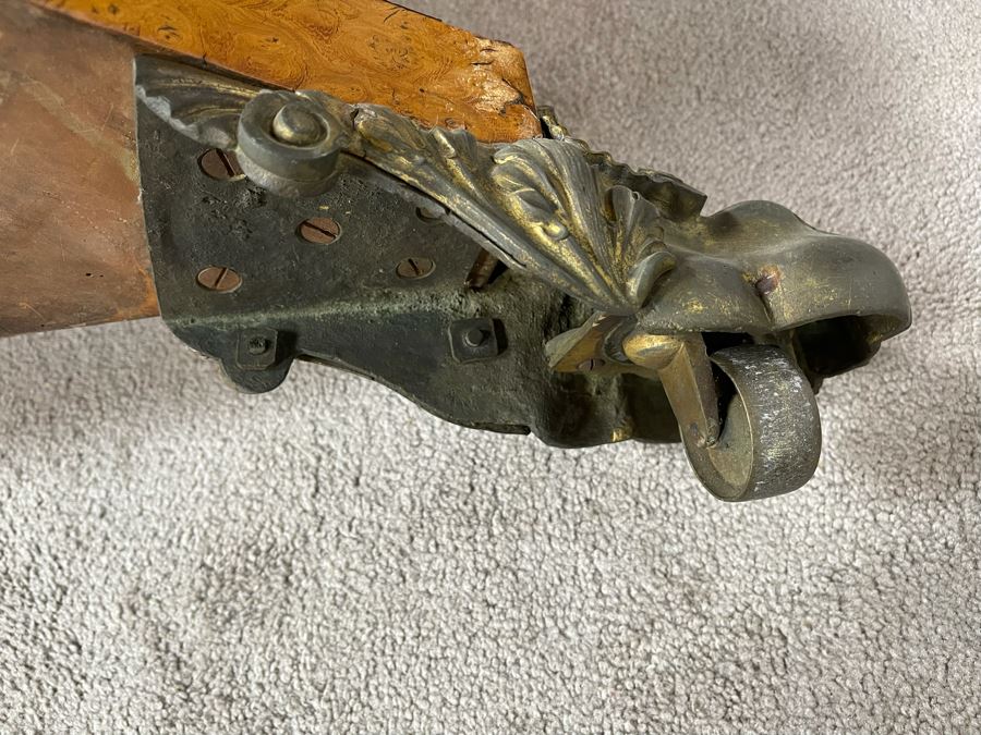 Stunning Regency Carved Burl Walnut Breakfast/Tilt Table With Brass Claw Feet On Casters - See Photos 57.5R X 19.5H [Photo 15]