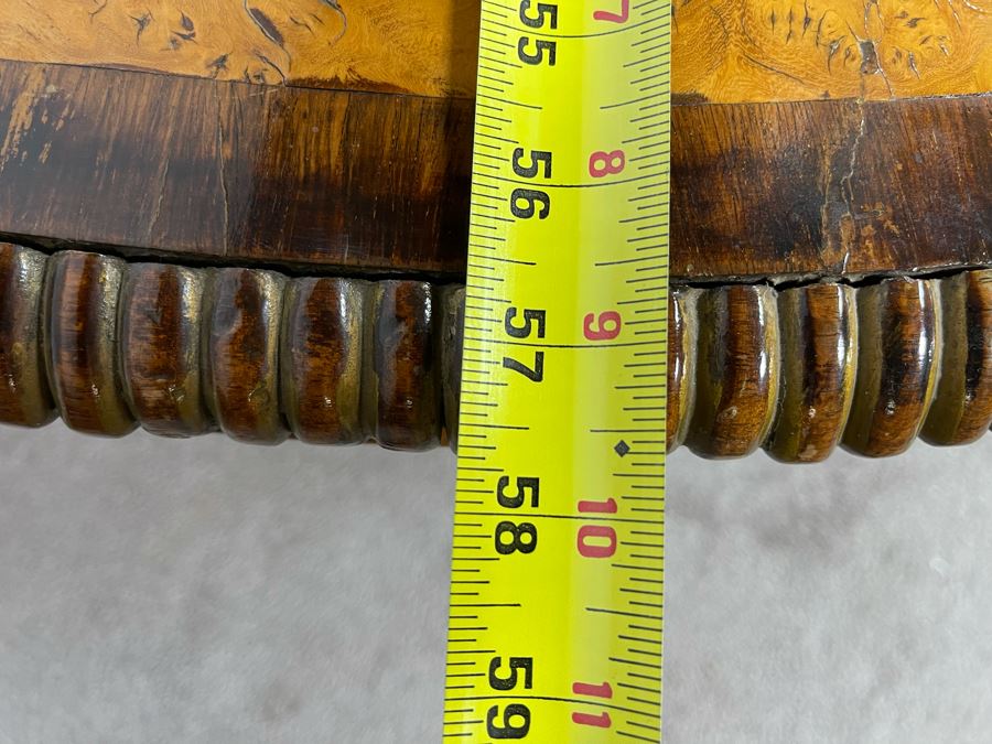 Stunning Regency Carved Burl Walnut Breakfast/Tilt Table With Brass Claw Feet On Casters - See Photos 57.5R X 19.5H [Photo 26]