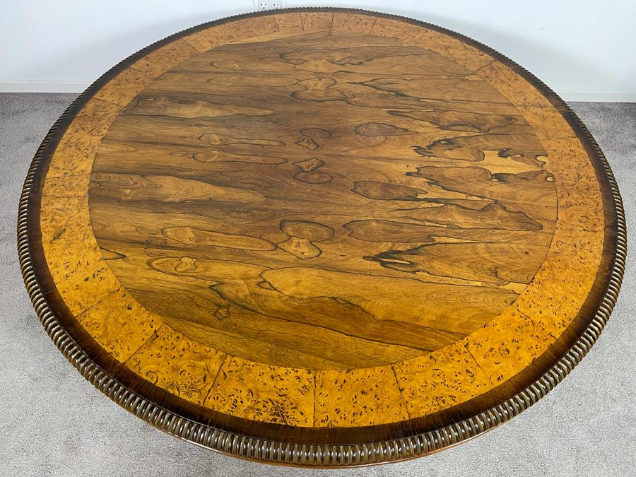 Stunning Regency Carved Burl Walnut Breakfast/Tilt Table With Brass Claw Feet On Casters - See Photos 57.5R X 19.5H [Photo 4]