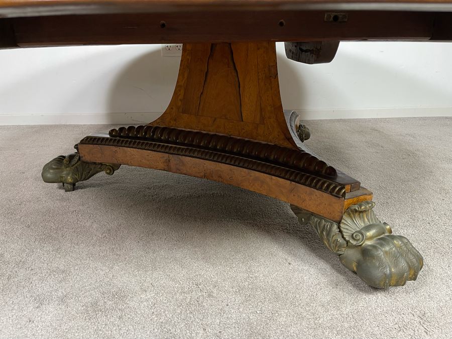 Stunning Regency Carved Burl Walnut Breakfast/Tilt Table With Brass Claw Feet On Casters - See Photos 57.5R X 19.5H [Photo 9]