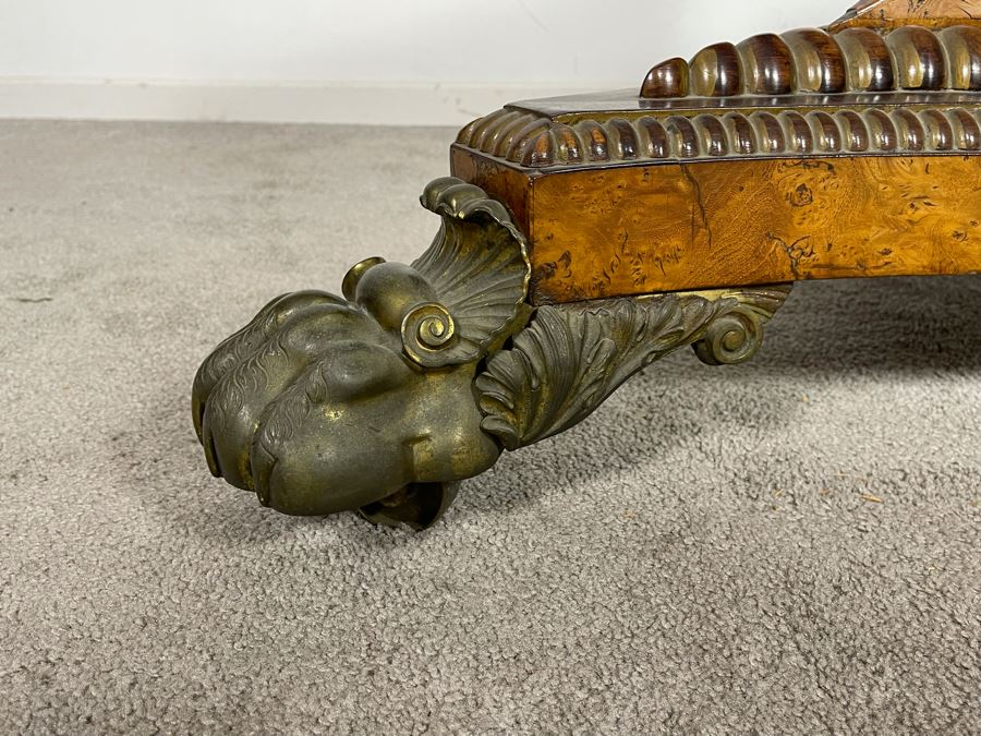 Stunning Regency Carved Burl Walnut Breakfast/Tilt Table With Brass Claw Feet On Casters - See Photos 57.5R X 19.5H [Photo 19]