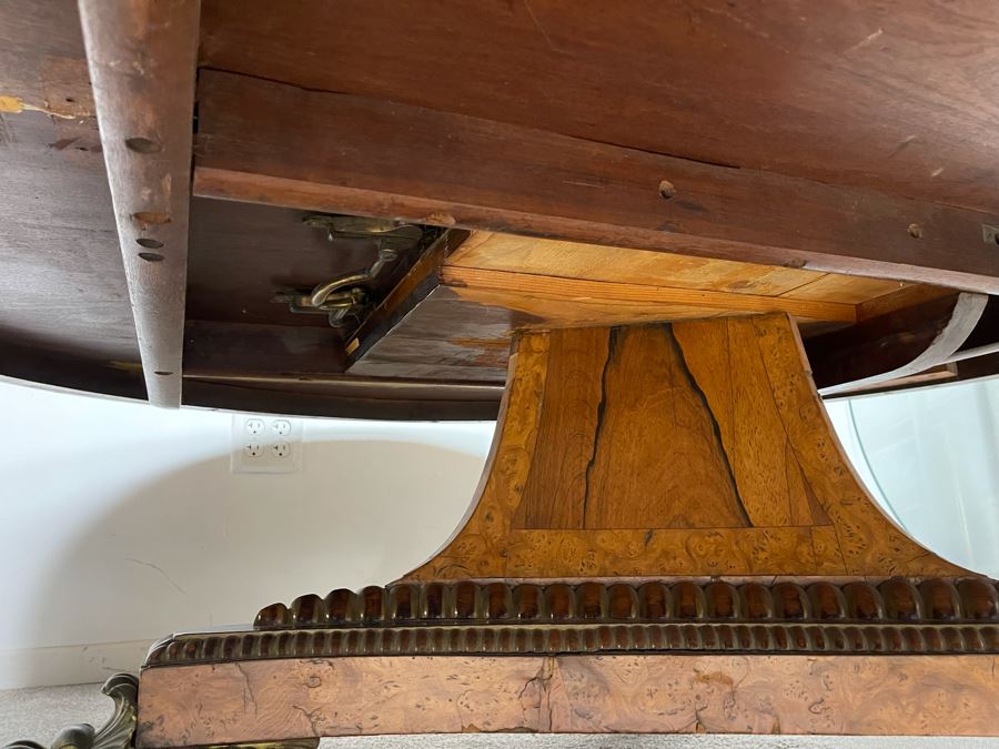 Stunning Regency Carved Burl Walnut Breakfast/Tilt Table With Brass Claw Feet On Casters - See Photos 57.5R X 19.5H [Photo 12]