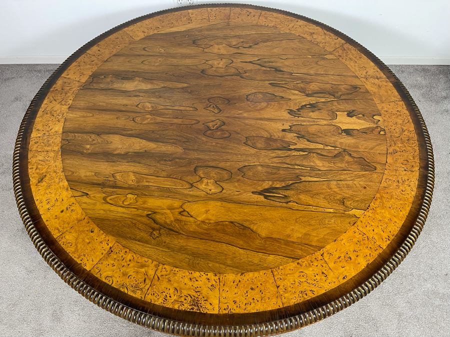 Stunning Regency Carved Burl Walnut Breakfast/Tilt Table With Brass Claw Feet On Casters - See Photos 57.5R X 19.5H [Photo 5]