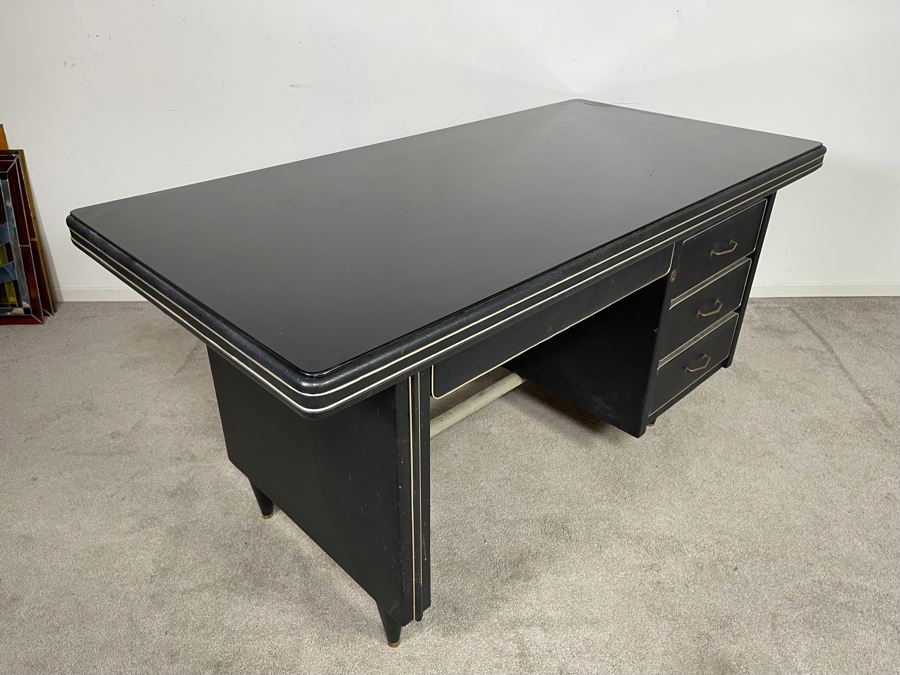 Mid-Century Modern Black Executive Desk With Glass Top 62.5W X 31D X 30H [Photo 12]