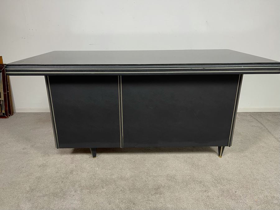 Mid-Century Modern Black Executive Desk With Glass Top 62.5W X 31D X 30H [Photo 16]