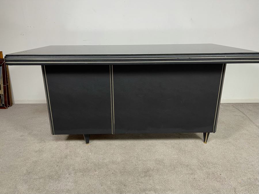 Mid-Century Modern Black Executive Desk With Glass Top 62.5W X 31D X 30H [Photo 17]