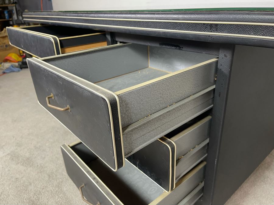 Mid-Century Modern Black Executive Desk With Glass Top 62.5W X 31D X 30H [Photo 8]