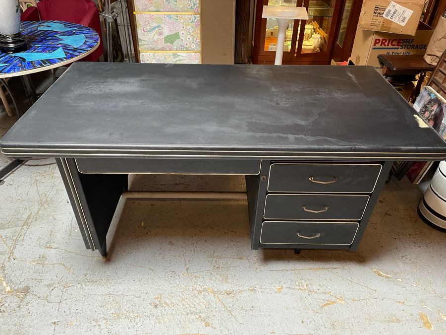 Mid-Century Modern Black Executive Desk With Glass Top 62.5W X 31D X 30H [Photo 18]
