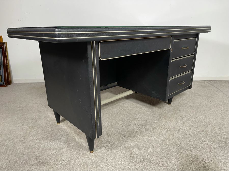 Mid-Century Modern Black Executive Desk With Glass Top 62.5W X 31D X 30H [Photo 10]