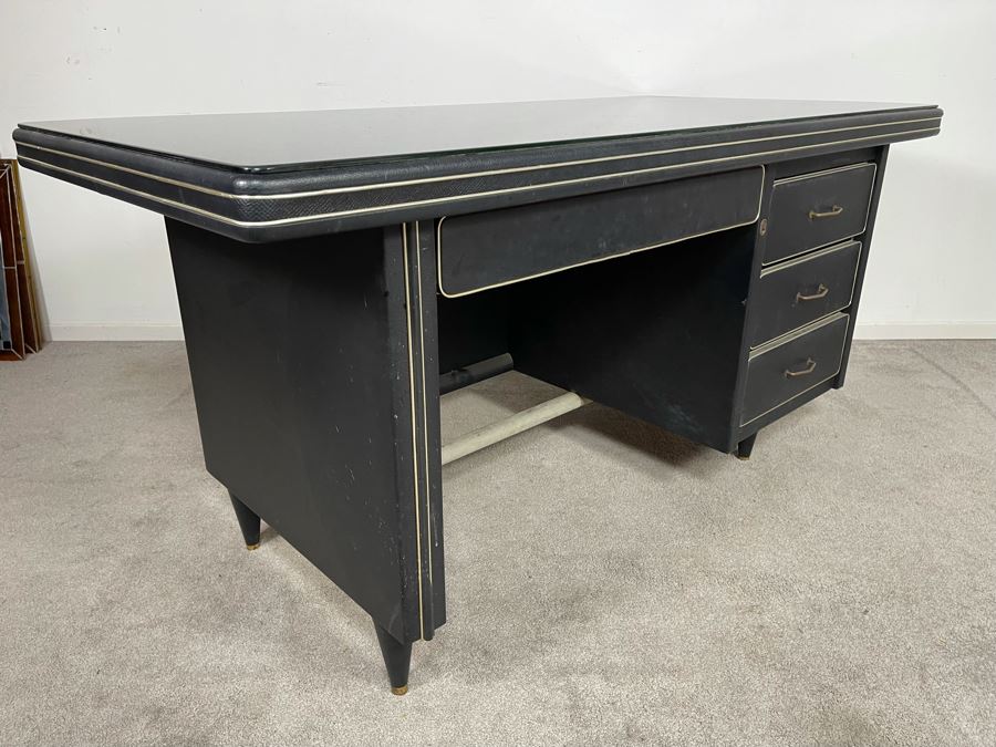 Mid-Century Modern Black Executive Desk With Glass Top 62.5W X 31D X 30H [Photo 11]