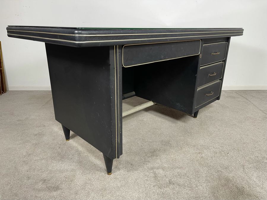 Mid-Century Modern Black Executive Desk With Glass Top 62.5W X 31D X 30H [Photo 9]