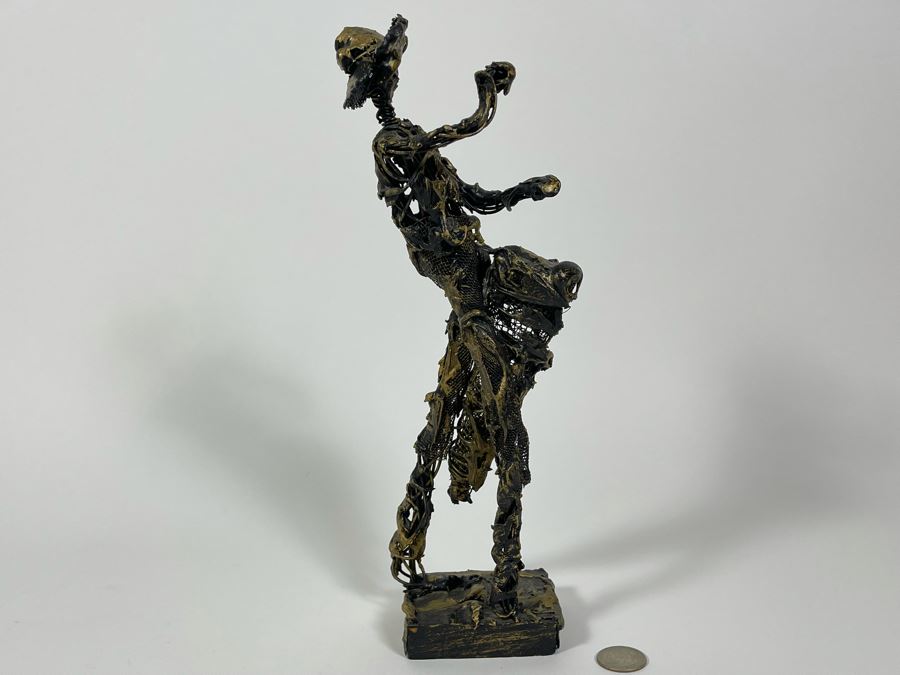 Puerto Rican Wire Sculpture Statue On Wooden Base 12H [Photo 7]