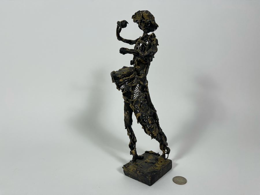 Puerto Rican Wire Sculpture Statue On Wooden Base 12H [Photo 2]