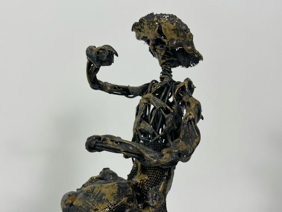 Puerto Rican Wire Sculpture Statue On Wooden Base 12H [Photo 3]