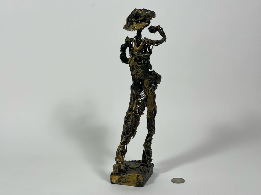 Puerto Rican Wire Sculpture Statue On Wooden Base 12H [Photo 8]