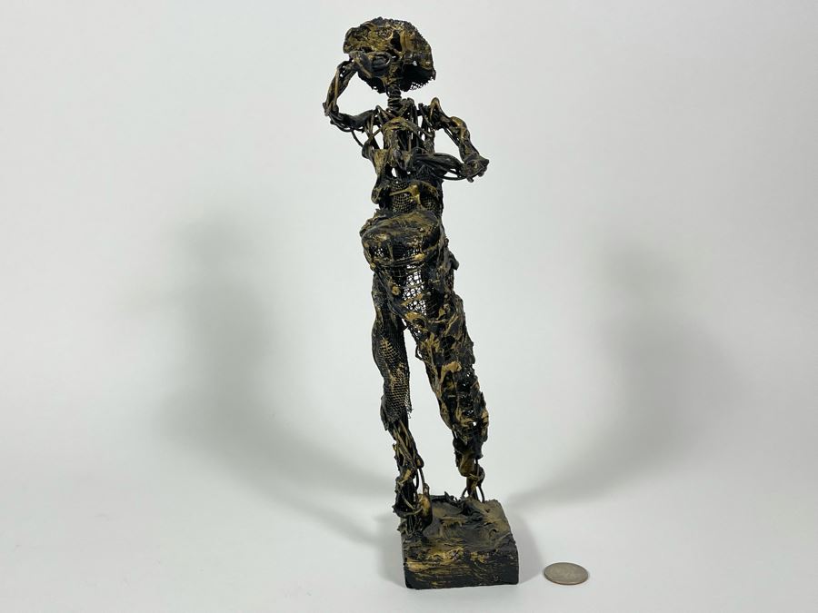 Puerto Rican Wire Sculpture Statue On Wooden Base 12H [Photo 6]