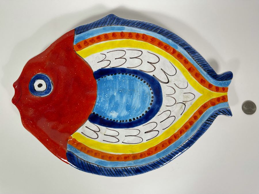 Hand Painted Desimone Italy Fish Plate 14 X 10.5