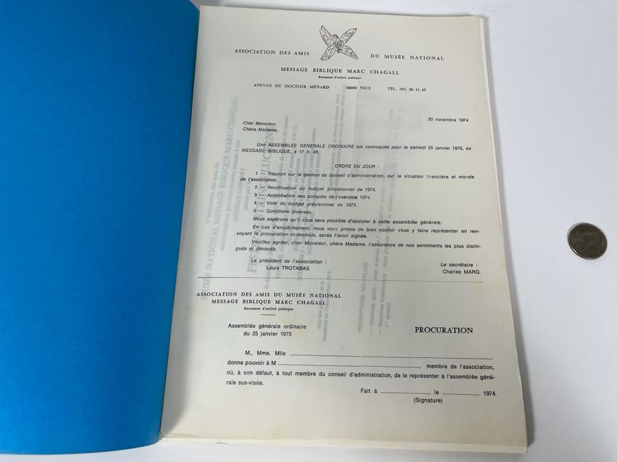 Limited Edition Softcover Book Les Amis Du Musee National Message Biblique Marc Chagall Nice 1974 [Photo 2]