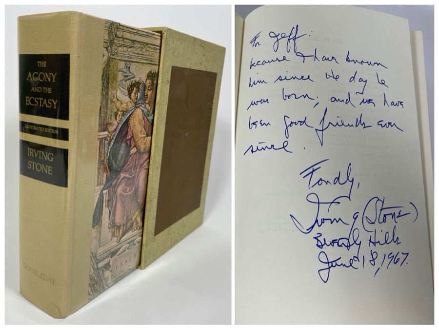 Signed Irving Stone Book The Agony And The Ecstasy A Nove Of Michelangelo By Irving Stone Illustrated Edition