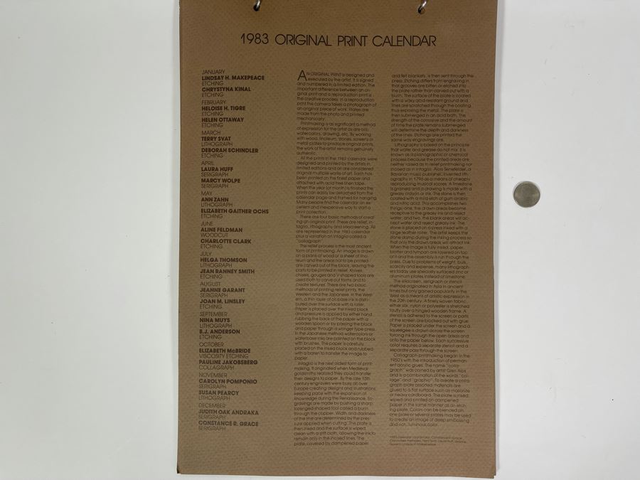 1983 Orginal Print Calendar Featuring 12 Hand Signed Prints By WWAC Washington Women's Arts Center Artists - See Photos [Photo 3]