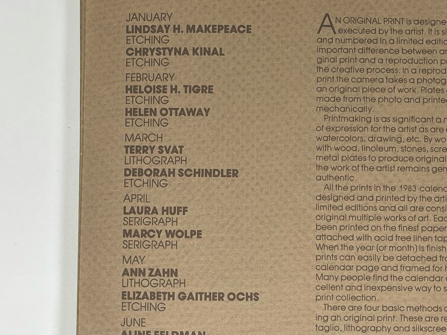 1983 Orginal Print Calendar Featuring 12 Hand Signed Prints By WWAC Washington Women's Arts Center Artists - See Photos [Photo 4]