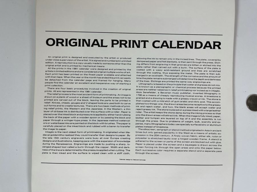 1981 Orginal Print Calendar Featuring 12 Hand Signed Prints By WWAC Washington Women's Arts Center Artists - See Photos [Photo 3]