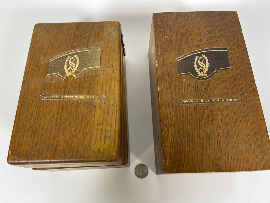 Pair Of Vintage Library Card File Wooden Boxes That Held Spreckels Theatre Membership Subscriptions [Photo 4]